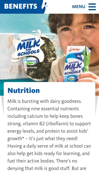 Fonterra Milk for Schools project case study – Mobile designs.
