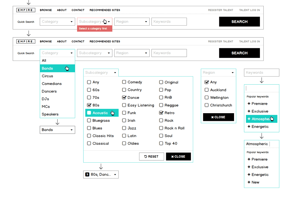 Empire Agency project case study – Wireframes.