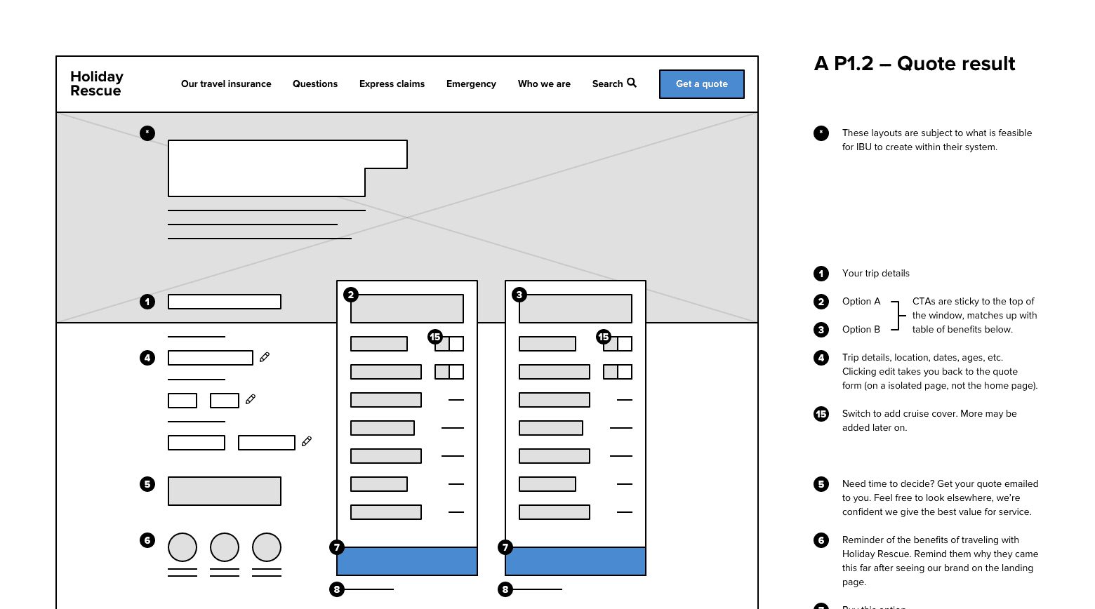 Holiday Rescue project case study – Wireframes.