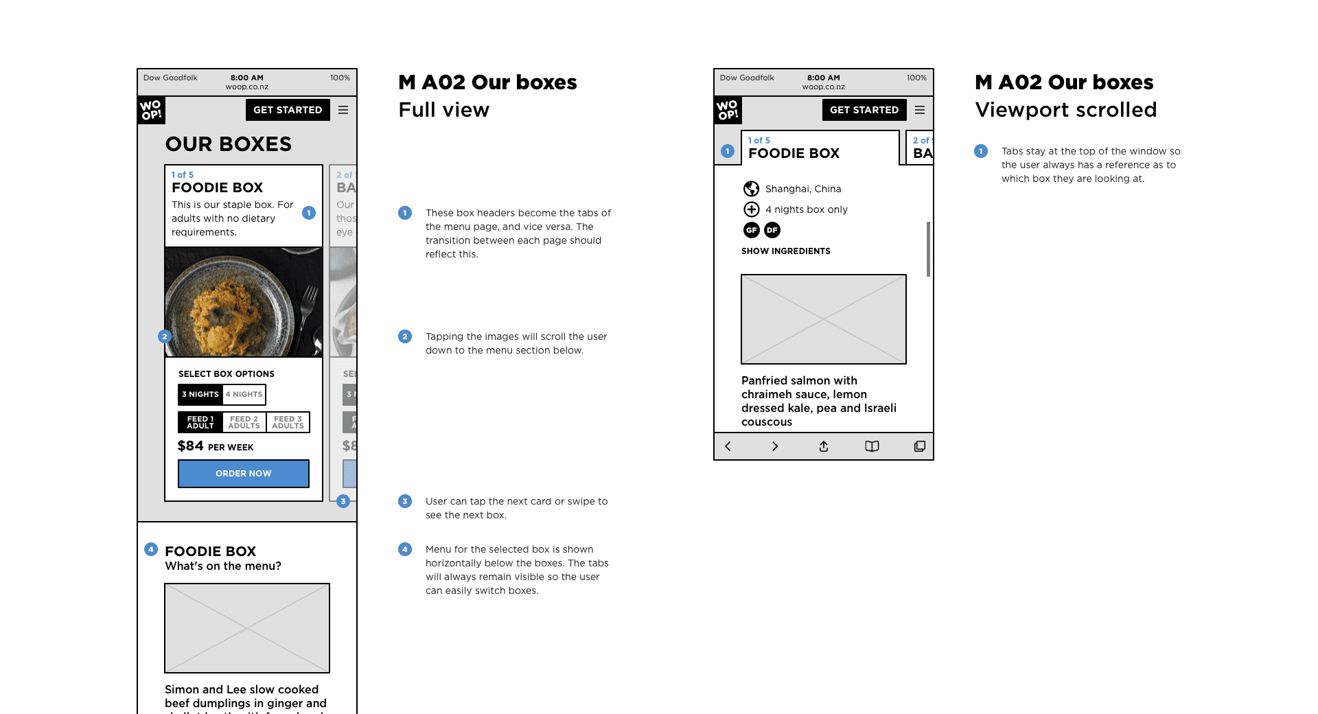 WOOP project case study – Wireframes.